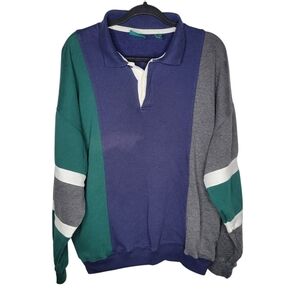 Vintage 90s Colorblock Crewneck Sweatshirt in Blue Green Grey White Size XL
